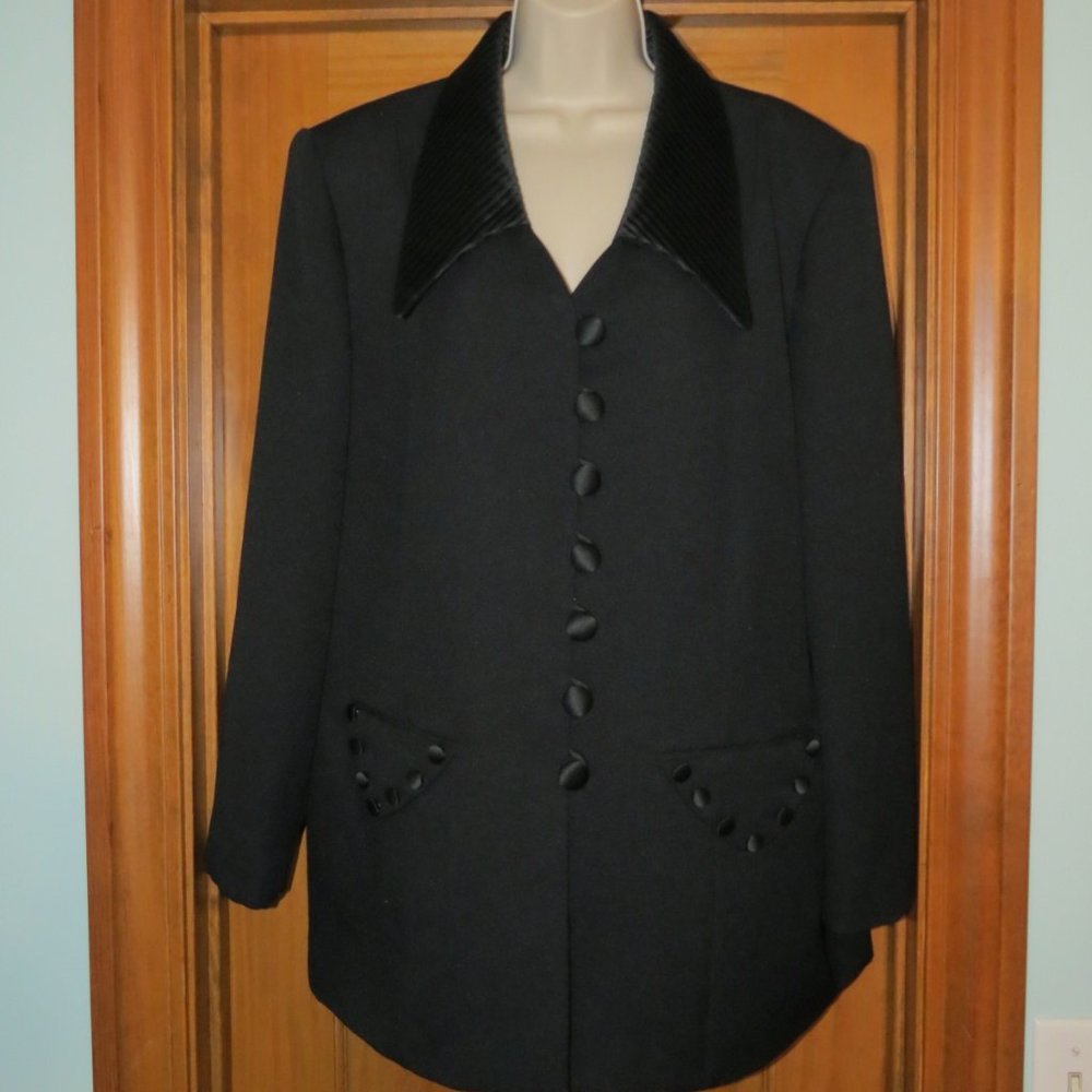 Executive Collection Black Blazer Jacket Satin Trim Button Plus Size